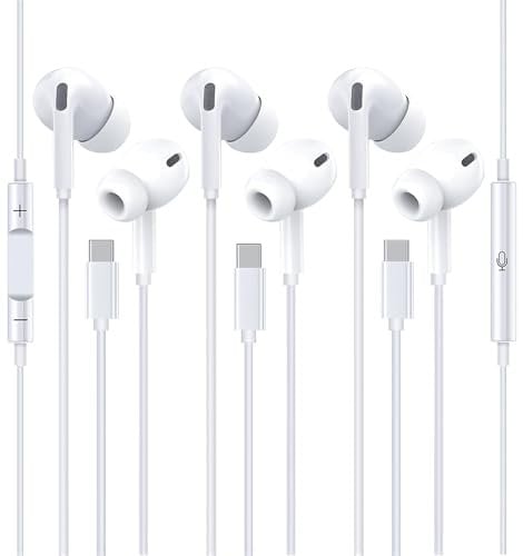 SRLWMYI Pack de 3 auriculares con cable USB C con micrófono y control de volumen para iPhone 15/15Pro/15Plus/16/16 Pro/16Plus/Galaxy S24/S23/Google Pixel/Huawei