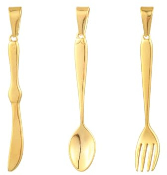 KitBeads 3Pcs Stainless Steel Tableware Charms Big Gold Tone Dinner Knife Fork Spoon Charms for Bracelets Necklaces Jewellery Making Crafts Bulk