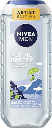 NIVEA MEN Alpine Breeze Artist Edition - Gel doccia rivitalizzante con profumo frizzante e vivace, gel doccia 3 in 1 per corpo, viso e capelli (250 ml)