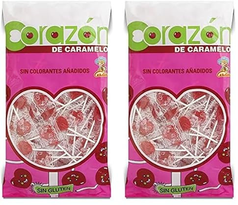 Caramelos Cerdán - Piruletas Mini Corazón Sabor Cereza | Bolsa de 150 Unidades | Caramelo Duro con Palo sin Gluten ni Alérgenos | Ideal para Fiestas, Eventos y Cumpleaños (Paquete de 2)