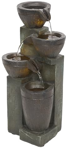 Alpine Corporation 14 Tall Stoned Jar Water Fountain with Cascading LED Lights, Stylish Tabletop Water Feature for Home, Office, Living Room, Bedroom Decor, Multi-Color