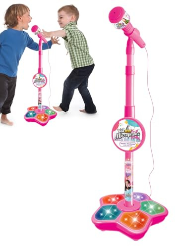 Kids Mikrofon mit Halterung, Musikspiel, Smart Audio Input kompatibel, Light-Up Performance mit Echo-Effekt für Role, Geschenkveranstaltungen, kreatives Boosting für Kinder