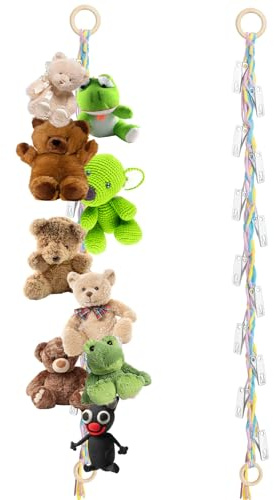 Teddy Toy Hammock, Stuffed Animal Net,78 Stuffed Animal Chain Holder Hanging Macrame Stuff Animals Organizer with Clips for Bedroom Wall Display, Portable Hanging Hammock for Hats Toys Dolls Cards