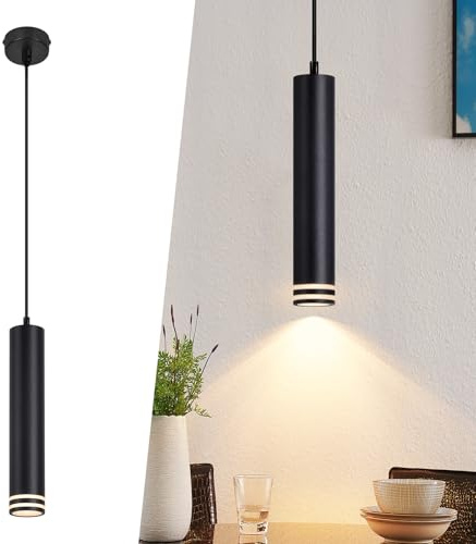 Deboola Pendelleuchte GU10 Zylinder Hängelampe 1 flammig Modern Aluminium | Hängeleuchte Höhenverstellbar Pendellampe für Küche Schlafzimmer Esstisch Wohnzimmer Schwarz/Ohne Leuchtmittel