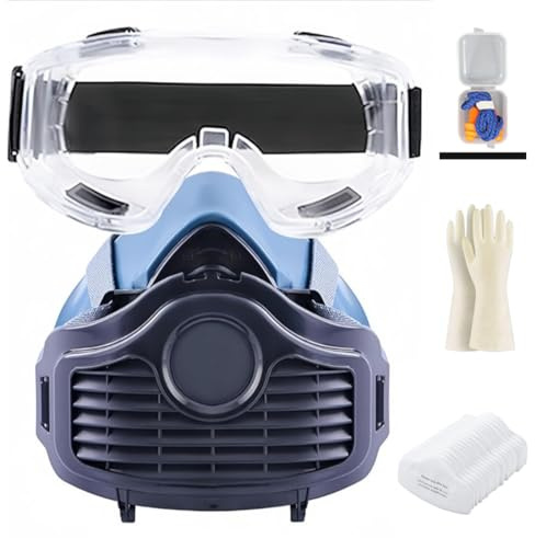 Gasmaske Vollmaske,Vollmaske Atemschutzmaske Staub Survival Nuklear und Chemie mit Aktivkohlefilter,Staubmasken Atemschutz Feinstaub für Gase Dämpfe, Chemikalien (MS60-Halbgesicht Atemschutzmaske)