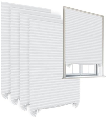 RNPKZ 4 Pack Temporary Blinds,90x180CM No Drill Blinds,Easy to Cut and Fit,Self Adhesive Blind,Non Woven Pleated Blind for Windows, Kitchen,Bathroom,Bedroom,Blackout Thermal Privacy Protection(White)