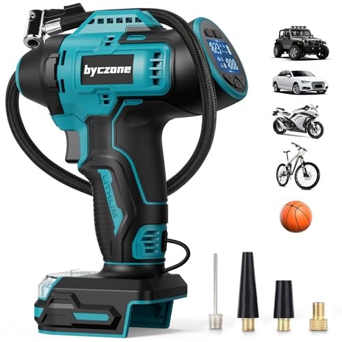 byczone Tyre Inflator Compatible with Makita 18V Battery, 160 PSI Cordless Air Compressor with LCD Pressure Gauge, Auto-Shut Off & Fast Inflation, Tire Inflator for Car, Bike, Sport Ball (Tool Only)