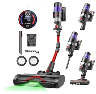 Ultenic Cordless Vacuum Cleaner 65KPa/600W/60 Mins with Bendable Wand, Rechargeable Stick Vacuum Cleaner, Touchscreen, Tangle-Free Brush, GreenEye Headlight for All Floors, Carpet & Pet Hair
