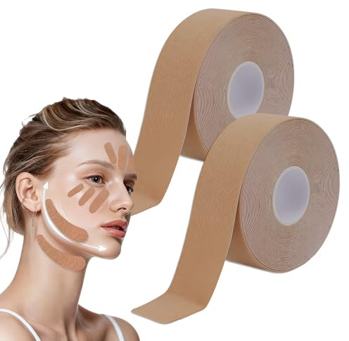 2 Rolls Face Lifting Tape, Gesichtsstraffungsband Anti-Falten-Patches, Kieferpartie und des Halses Anti Falten Patches Verwendung, für Straffung und Straffung der Haut, 2.5CM*5M