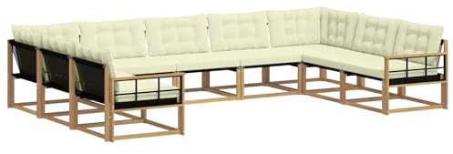 vidaXL Outdoor-Sofagarnitur mit Kissen 9 pcs Weiß und Creme, Garten Lounge, Moderne Outdoor-Couch, witterungsbeständiger Sitzbereich, bequem für die Terrasse