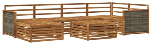 vidaXL Outdoor-Sofagarnitur 7 pcs Natur, Moderne Garten-Sofa, wetterfeste Lounge-Garnitur für Terrasse, Bequeme Sitzmöbel, tolles Relaxen