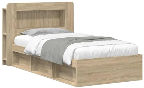 vidaXL Bettgestell mit Stauraum Sonoma-Eiche 80 x 200 cm Holzwerkstoff, Moderne Schlafzimmermöbel, rechteckiger Holz-Bettrahmen, praktische Aufbewahrung, minimalistischer Stil