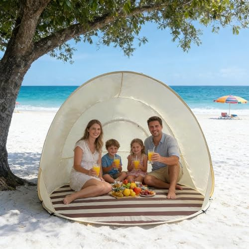 Tente De Plage PopUp avec Protection UV 3-4 Personnes UPF 50+ | Tente Plage Bebe Protection UV Et Pare-vent, AntiUV Pliable AvecProtection Solaire, Abris DePlage Pour Extérieur Vacances