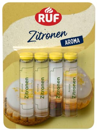 RUF Backaroma Zitrone, 4 Fläschchen Zitronenaroma, fruchtig frische Zitronen-Note für Teig , Cremes und Getränke, glutenfrei und vegan