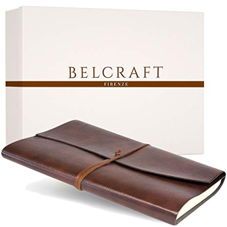 Tivoli Liscio A4 großes Notizbuch aus recyceltem Leder, Handgearbeitet in klassischem Italienischem Stil, Geschenkschachtel inklusive, Tagebuch A4 (21x30 cm) Braun