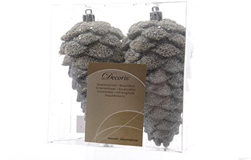 Kaemingk Zapfen Weihnachtskugel Tannenzapfen Baumschmuck bruchfest 2er Set Silber mit Glitter