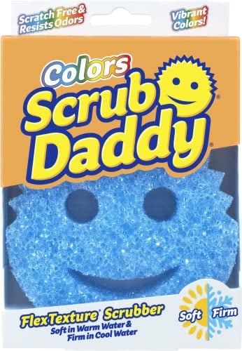 Scrub Daddy Colors, Sponge Scrubber, Dish Sponges for Washing Up, Texture Changing Non Scratch Scourers, Cleaning Products for Kitchen & Bathroom, Odour Resistant, Dishwasher Safe, Blue