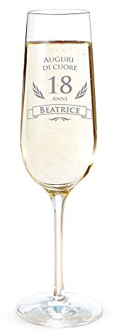 AMAVEL Flute con Incisione per i 18 Anni, Auguri di Cuore, Personalizzato con Nome, Bicchieri da Spumante in Vetro, Calici Champagne, Accessori Decorativi Cucina, Idee Regalo Originali