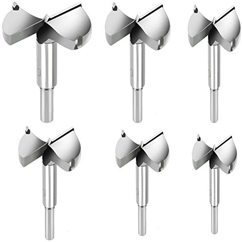 [Large Size Version] Cymax 6PCS Forstner Drill Bit Boring Hole Saw Set 30/35/40/45/50/60mm Tungsten Steel Hinge Cutter Tool Kits for Wood Plastic Plywood
