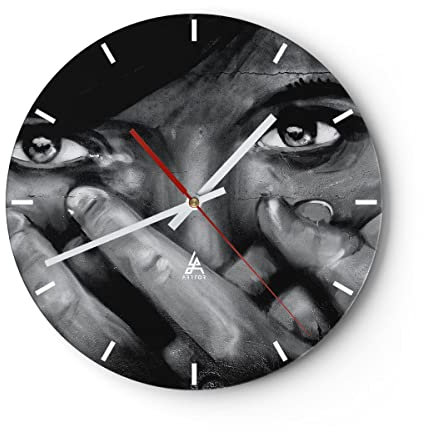 Modern Wanduhr Graffiti Wand Farbe Malerei 40x40cm Rund Groß Wand Uhr Glas Analog Zimmeruhren Küche Büro Wohnzimmer Glasuhr Wall Clock Dekoration Design Wanddekoration Küchenuhr C3AR40x40-0459