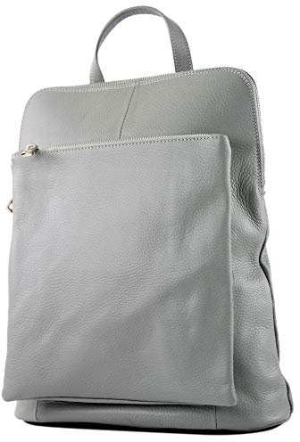 modamoda de T141 Damen Leder Rucksack Damentasche Schultertasche handmade in Italy, Farbe:Telegrau
