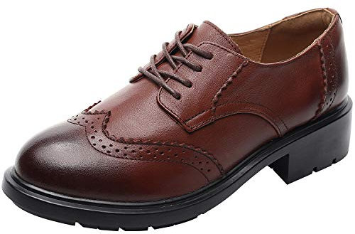 rismart Mujer Ronda Punta Cuero Brogue Oxfords Zapatos de Cordones 02363(Marrón,EU39)