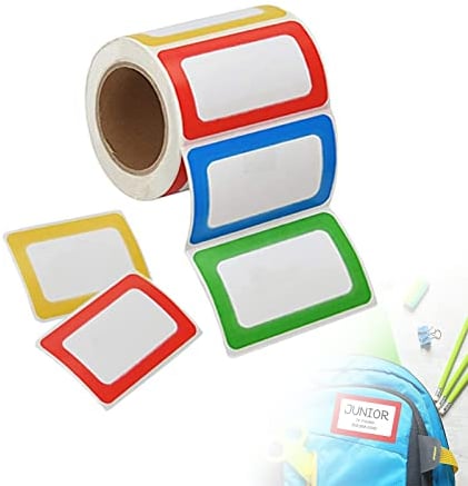 Namensschild Aufkleber 200 Stücke Namen Etiketten Sticker Selbstklebende Bunte Grenz Name Tag Stickers für Schule, Büro, Parteien, Küche, Kinder Kleidung - 89 x 57mm, 4 Farben (Rollen)