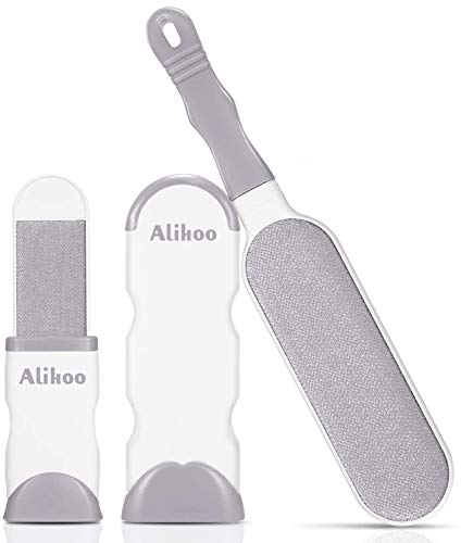 Alihoo Bürste Haarentferner, Pet Pinsel,Neu mit doppelseitiger Fusselbürste und selbstreinigender Basis,perfekt für Möbel,Teppich (Large&Travel Size Brush) Grau