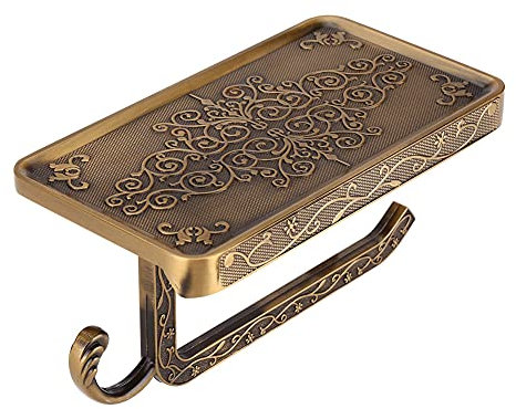 Vintage Tissu Rack Porte-Rouleau de Papier Tissue Rôle Laiton Antique Mural Salle de Bains Cuisine avec Support pour Téléphone Portable