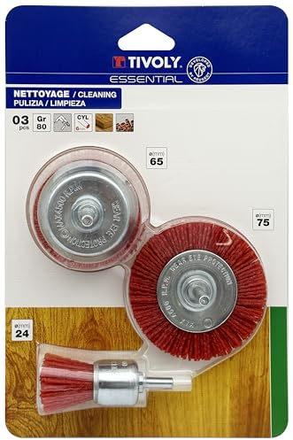 TIVOLY - Lot de 3 Brosses Décapage Léger - Tous Types de Surfaces Bois, Métal & PVC - Fil Nylon G80 - Enlèvement de la Rouille Légère