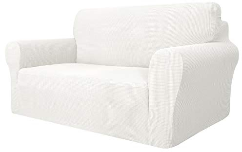 MAXIJIN Super Stretch Couch Bezug für 2-Sitzer Couch, 1-teilige Universal Love Sitzbezüge Jacquard Spandex Sofa Protector Hunde Haustierfreundliche Loveseat Schonbezug (2 Sitzer, Weiß)