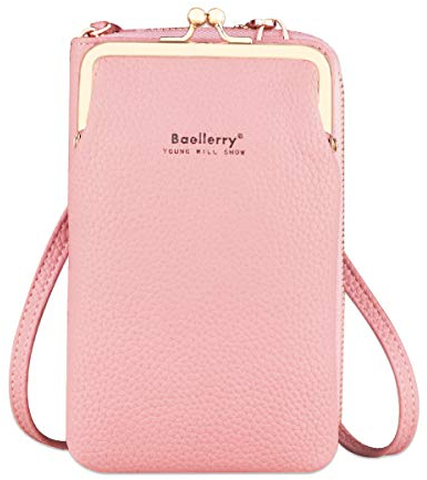 Larber Damen Tasche Handy Umhängetasche PU Leder mit Geldbörse Tasche Brieftasche mit Credit Card Slots Verstellbar Schultergurt für handy unter 6.1 Zoll（Rosa)