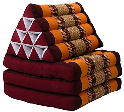 Fine Asianliving Thaikissen Dreieckskissen 3 Auflagen Kapokfüllung 50x175x8cm Burgunderrot Orange Thai Kissen Meditation Matte Matratze Kapok 301-A05