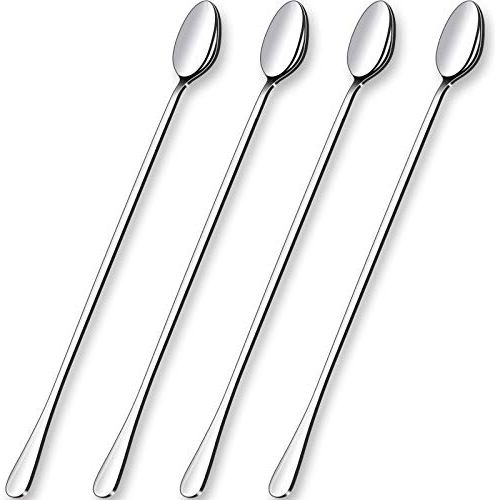 GLAMFIELDS 12-Inch Long Handle Coffee Spoons, Iced Teaspoons, Ice Cream Spoon, Stainless Steel Cocktail Stirring Spoons, Set of 4