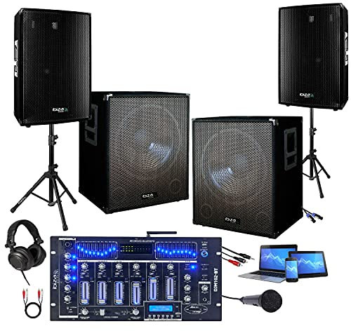 IBIZA Sound Light - Ensemble Sono Pack 3000W avec 2 CAISSONS AMPLIFIES + Enceintes + Table DE MIXAGE Pro + CABLAGE idéal sonorisation Grands espaces - Bar Club Disco Mariage Anniversaire