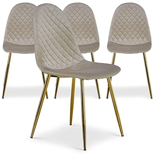 Menzzo Lot de 4 chaises matelassées Norway Velours Taupe