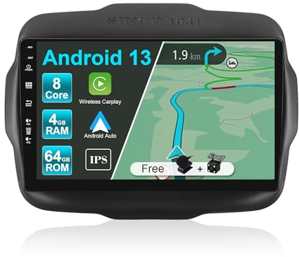 JOYX Android 12 Autoradio Passt für Jeep Renegade (2015-2018) - 4G+64G - Eingebaut DSP/Carplay/Android Auto - Kamera MIC KOSTENLOS - 9 Zoll 2 Din - Lenkradsteuerung 4G WiFi BT DAB Fast-boot 360-Kamera
