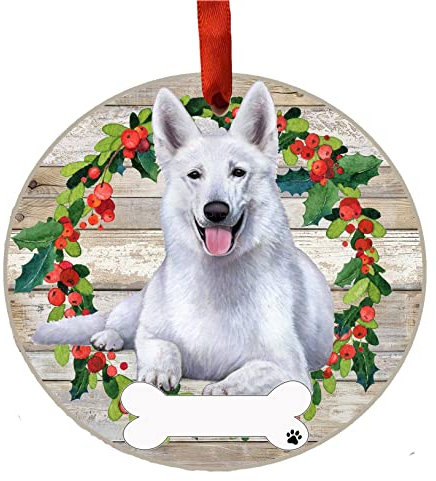 E&S Pets Dekofigur Deutscher Schäferhund, personalisierbar – Hundegeschenke – Keramik rund mit glasierter Oberfläche – Weihnachtsdekoration – Bastelgeschenke – Ornamente für Haustierliebhaber