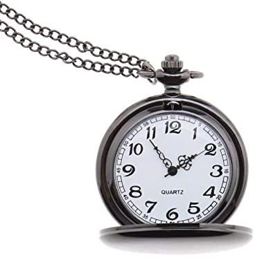 ECSiNG Klassische Quarz Taschenuhr Glatt poliert römische Ziffern mit dünner Kette für Männer und Frauen Geburtstag Valentinstag Schwarz