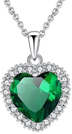 VONSSY Klassische Herz-Anhänger-Edelstein-Halskette | Kristall-Geburtsstein-Halskette| 18 Karat Platin vergoldete Kette | Sinnvolles Vintage-Schmuck-Geschenk