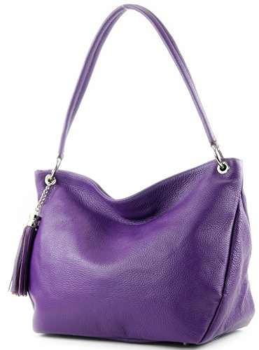 modamoda de - T154 - ital Schultertasche Umhängetasche aus Leder, Farbe:Lila