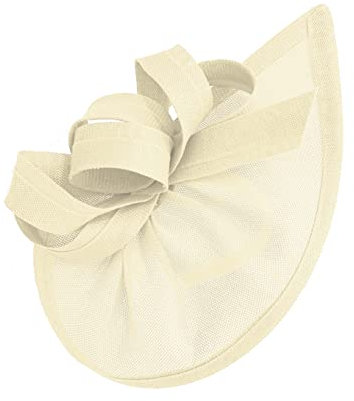 Caprilite Fascinator / Fascinator, vegan, mit Mond-Reifen, Kopfband, Hochzeit, Ascot Races, maßgeschneidert, Sinamay-Scheibe, cremefarben, Einheitsgröße