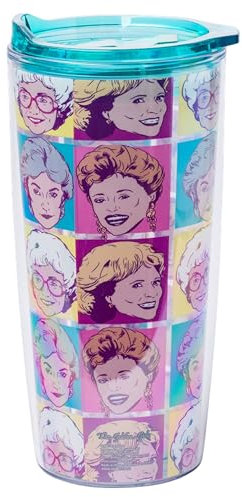 Silver Buffalo Golden Girls Character Grid - Vaso de viaje de doble pared con tapa deslizante, 20 onzas