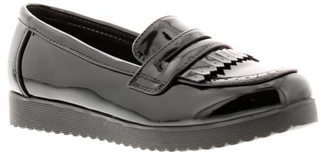 Miss Riot Abbie Girls School Shoes. Black School Shoes with Patent Design. PU Upper, PU Lining & TPR Sole. Slip On Girls Footwear