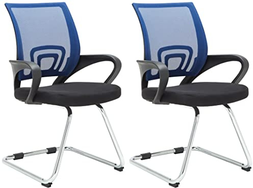 CLP 2er Set Freischwinger Eureka I Polsterstuhl mit Stoffbezug I Rückenlehne mit Netzbezug I Esszimmerstuhl mit Metallgestell Farbe blau
