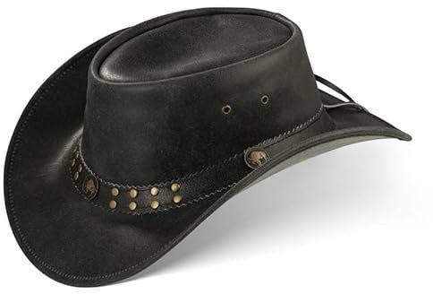 Black Forest Fox Buffalo Bill Herren Damen Western Cowboy Leder Hut Antik Grey Größe L