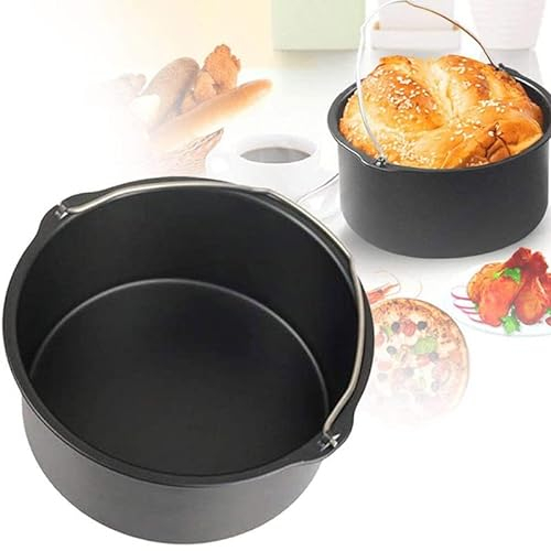 BEAUTYBIGBANG Air Fryer Accessories Cake Barrel Pizza Pan Round Cake Tin 6/7/8 inch General Air Fryer Accessories Baking Cake Tin with Handles Non-Stick Baking Pan (8 INCHES)