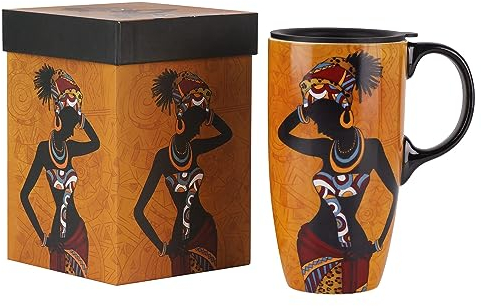DUSVALLY Ceramic Mug Coffee Cup with Sealed Lid and Gift Box Latte Mug with Handle for Home and Office 17oz.Lady