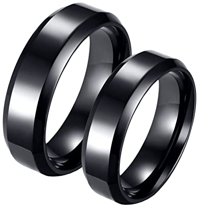 Partnerringe Carbon Schwarz, Ringe für Paare Breit Edelstahl 6 mm Abgeschrägte Kanten für Paar Valentinstag
