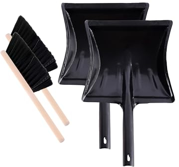 Garronda Kehrschaufel Set Kehrgarnitur aus Metall und Synthetik Handfeger mit kurzem Griff Kehrblech Kehrbesen für Haushalt nützliches Set Handfeger und Schaufel GD-0010 2 Stück (Schwarz)